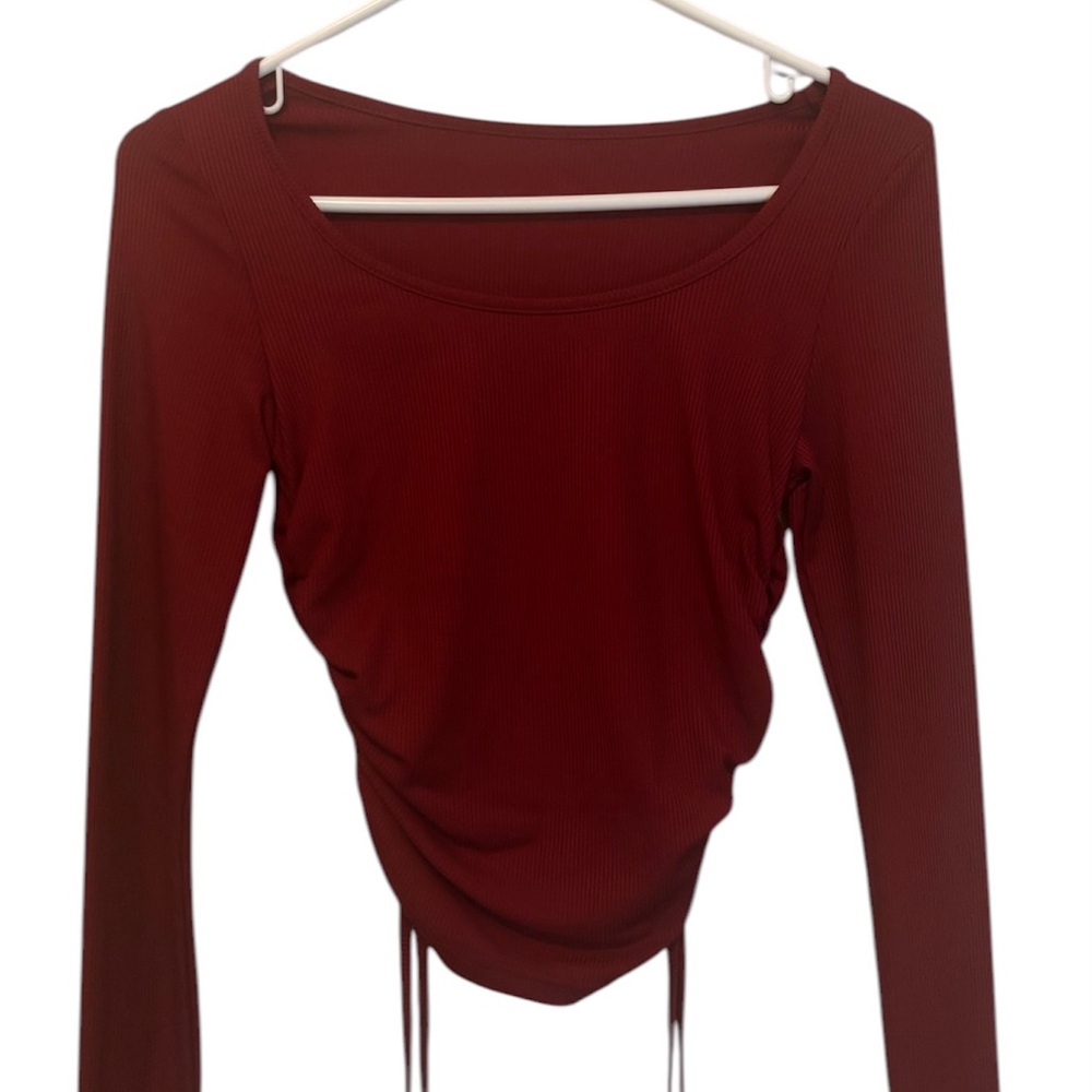 SHEIN MOOSTA Women's Red Round Neck Long Sleeve Drawstring Casual Long Sleeve